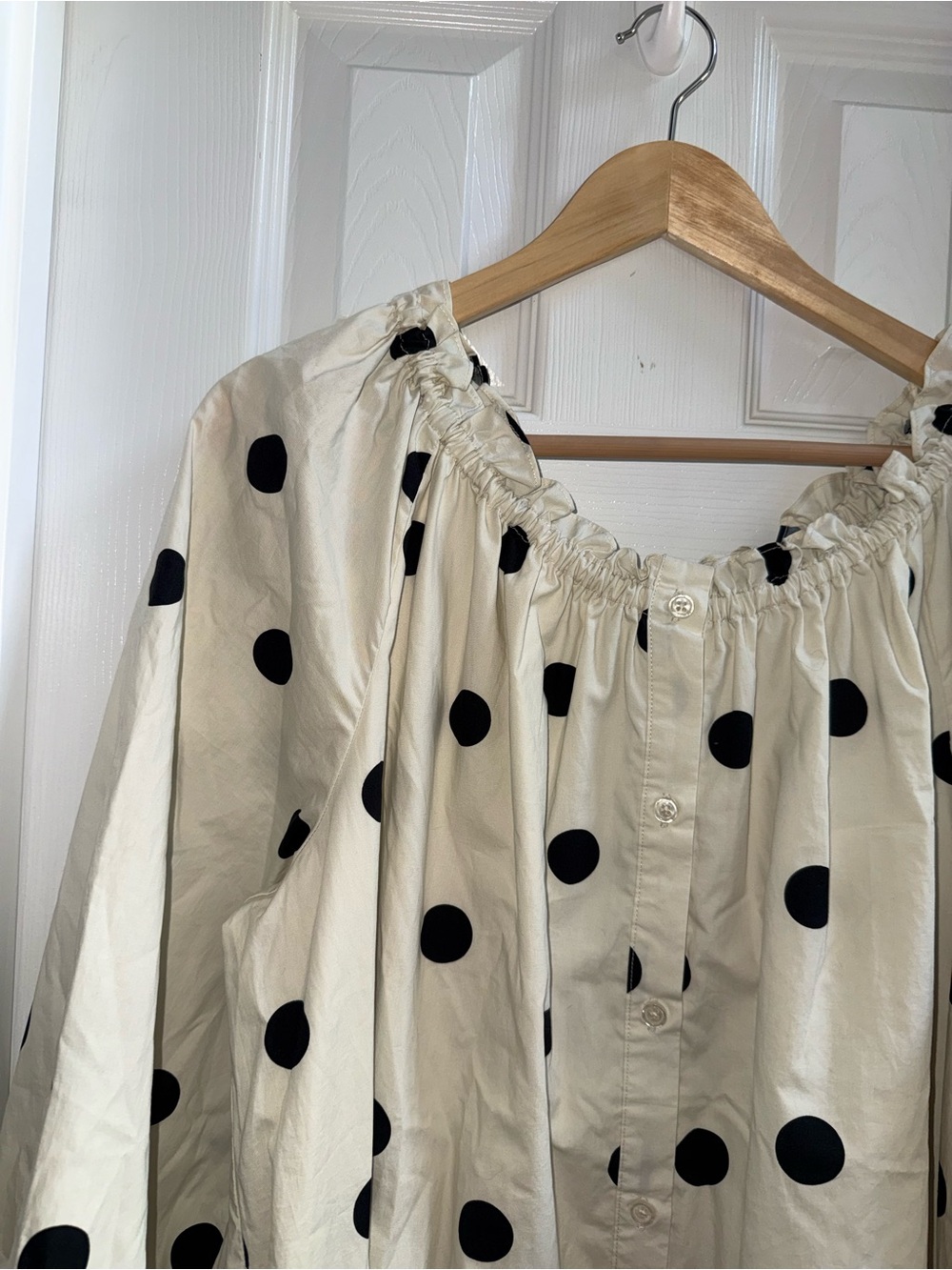 Who What Wear Ballon Sleeve Cotton Midi Dress XL Cream Blk Poka Dots Chic Grunge - Picture 5 of 10